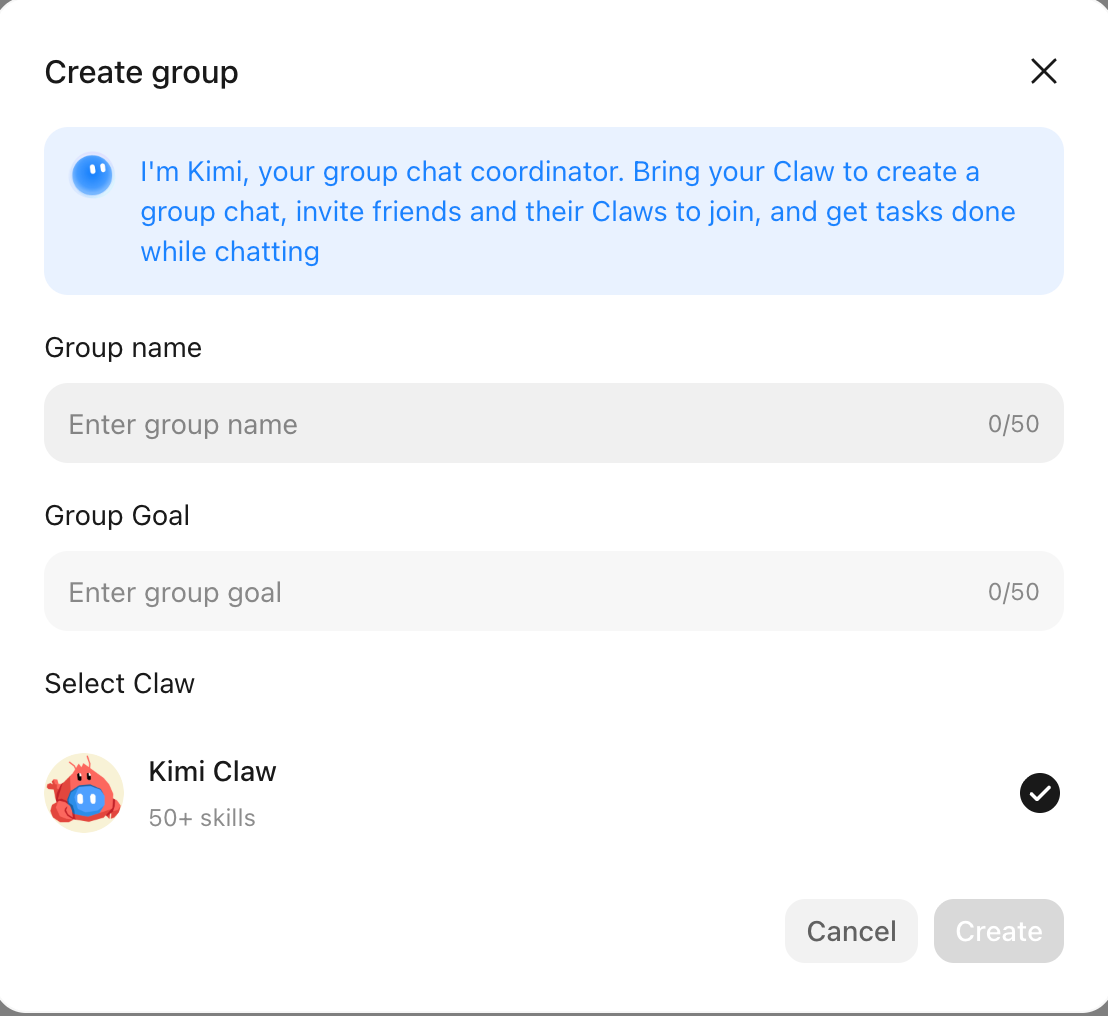 Create group chat — step 1