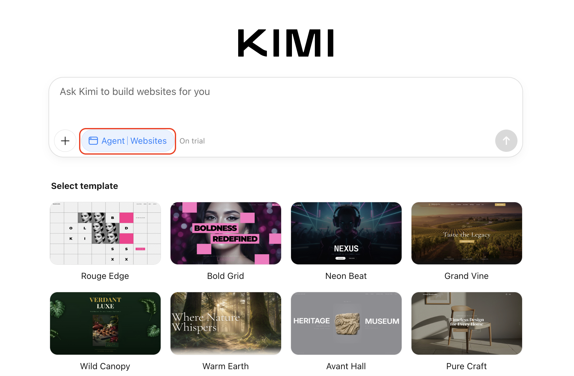 Главная страница Kimi Websites